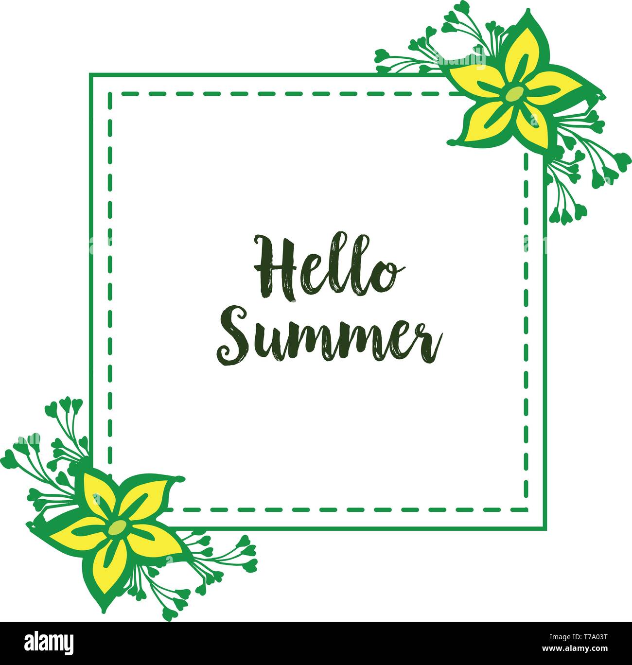 Vector illustration texture yellow flower frame with decorative hello ...