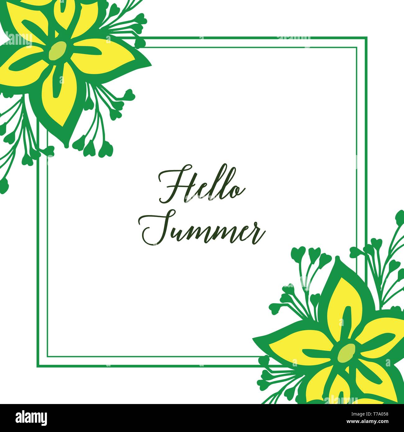Vector illustration yellow flower frames blooms with decor hello summer ...