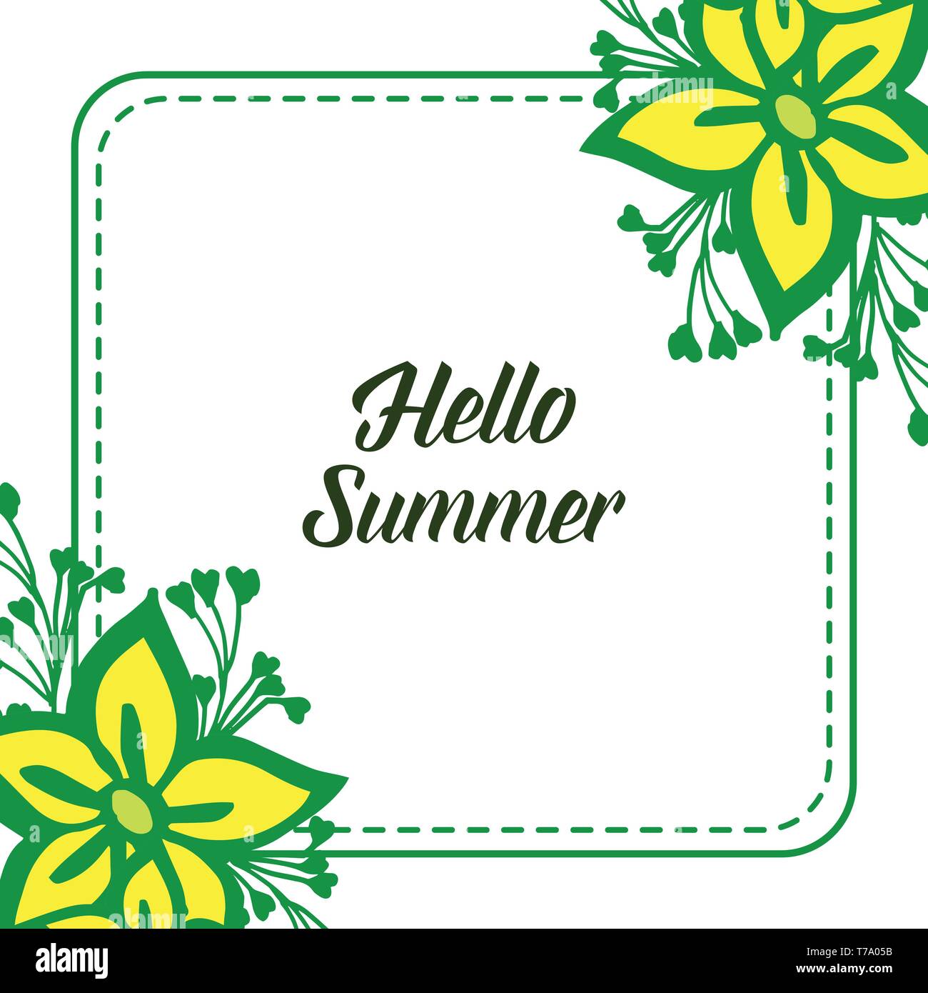 Vector illustration yellow flower frames blooms with decor hello summer ...