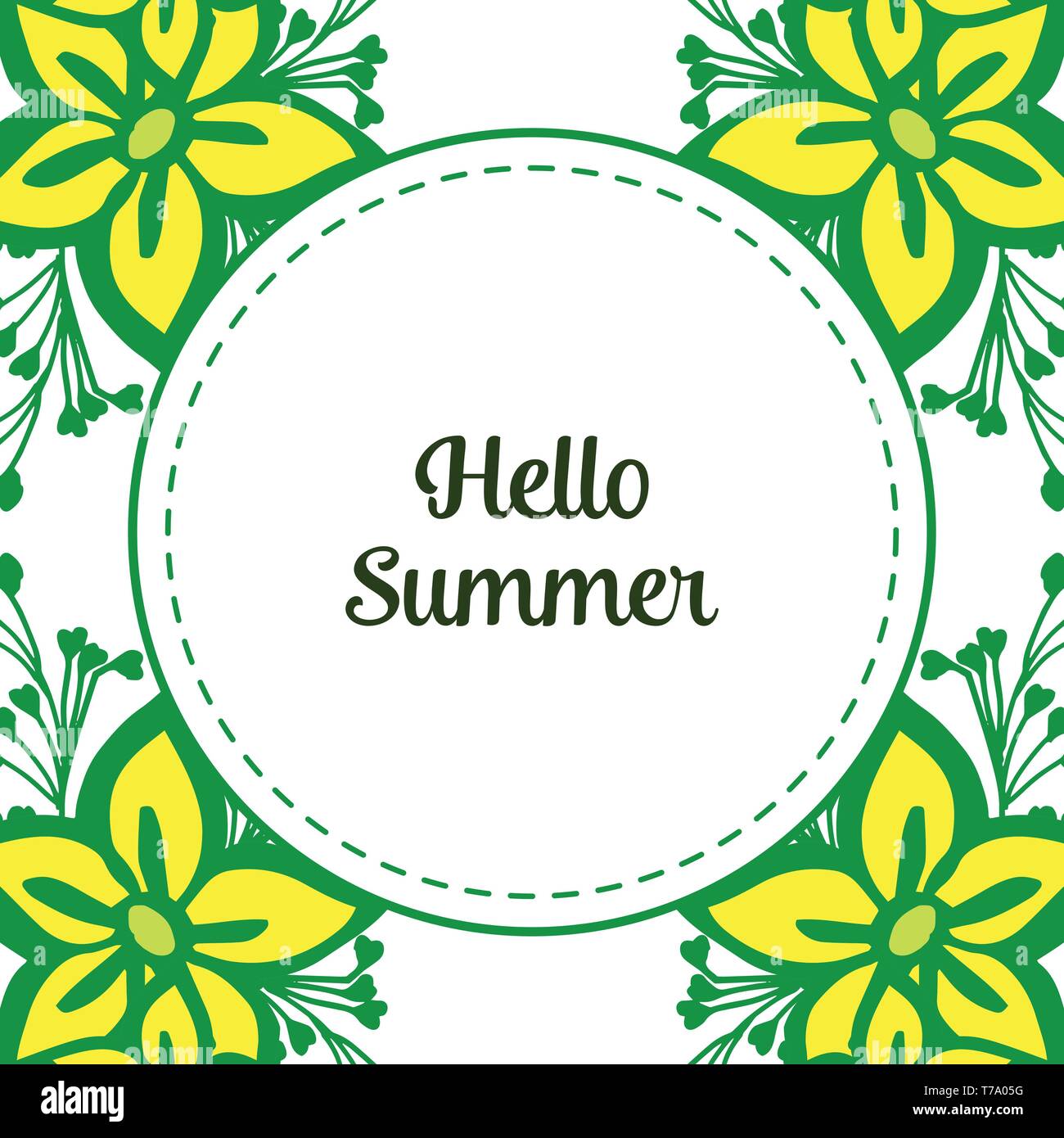 Vector illustration yellow flower frames blooms with decor hello summer ...