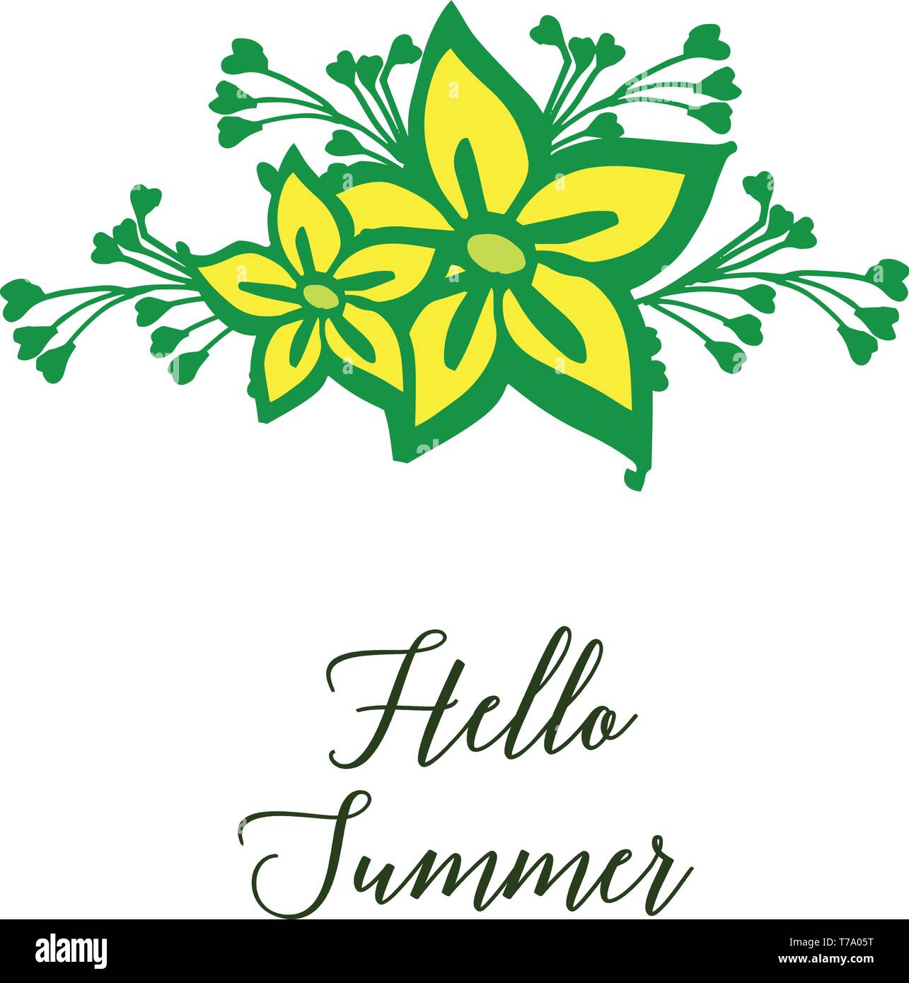 Vector illustration yellow flower frames blooms with decor hello summer ...