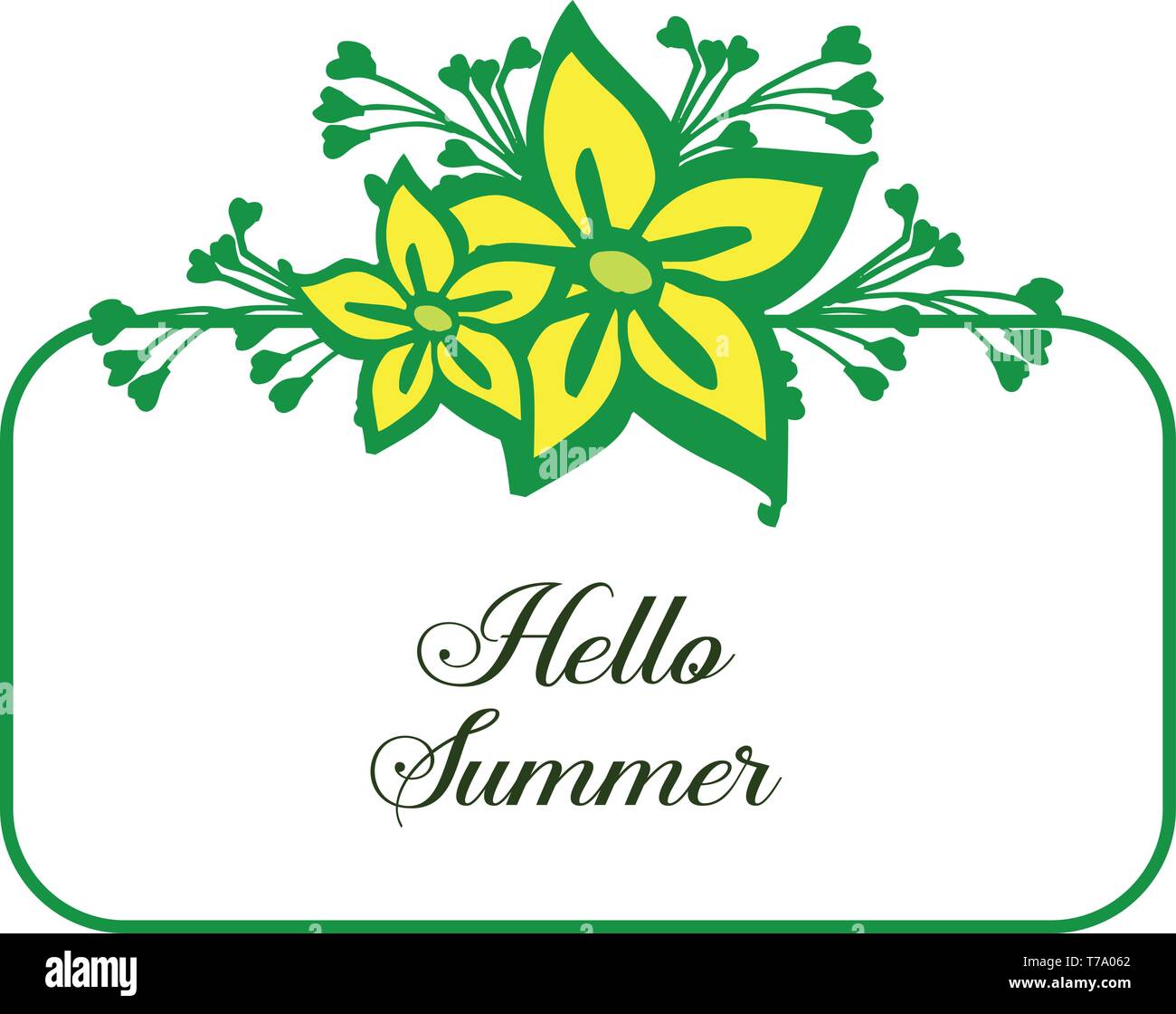 Vector illustration yellow flower frames blooms with decor hello summer ...