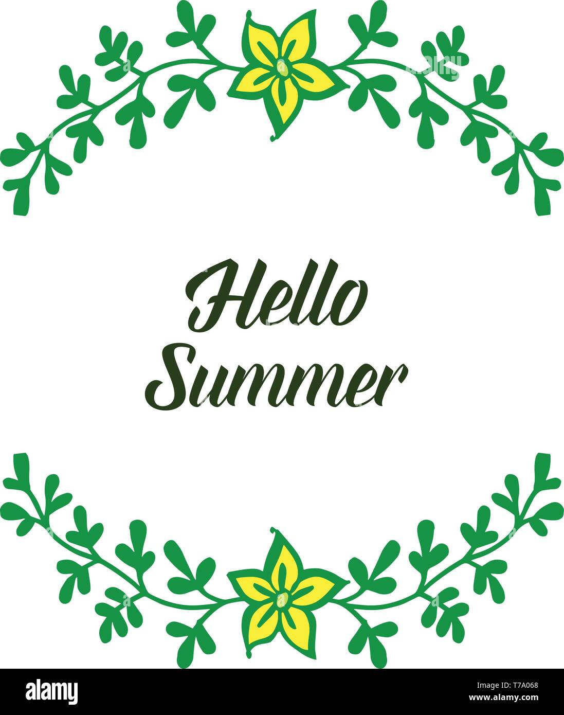 Vector illustration hello summer with artwork of yellow flower frame ...