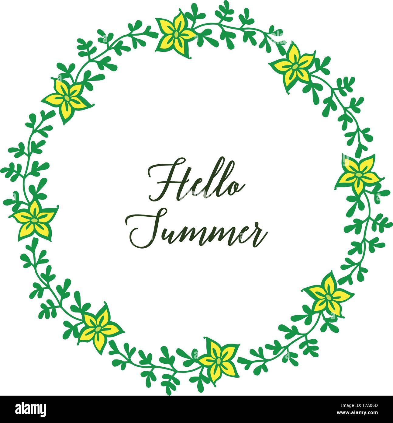 Vector illustration hello summer with artwork of yellow flower frame ...