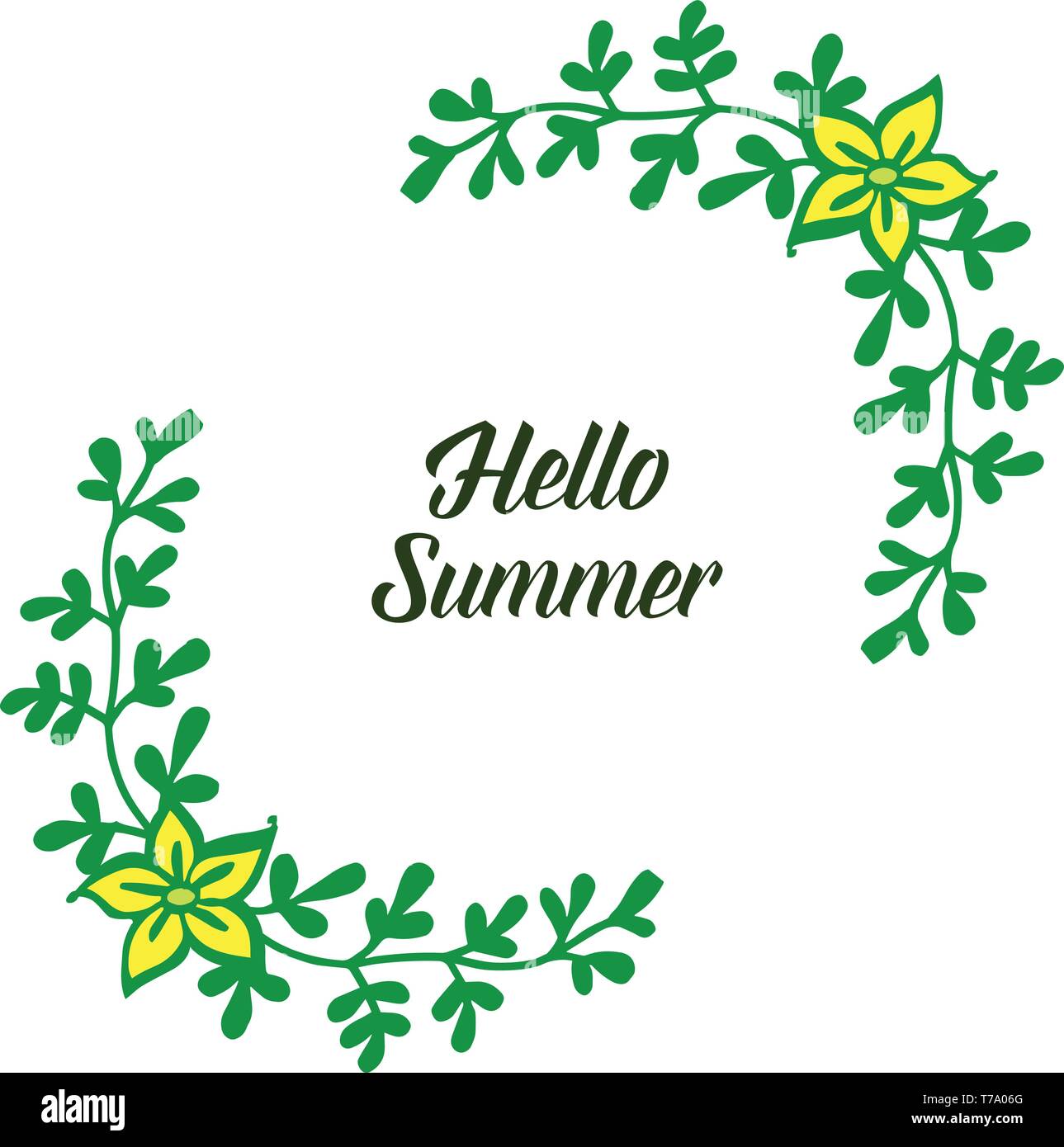 Vector illustration hello summer with artwork of yellow flower frame ...