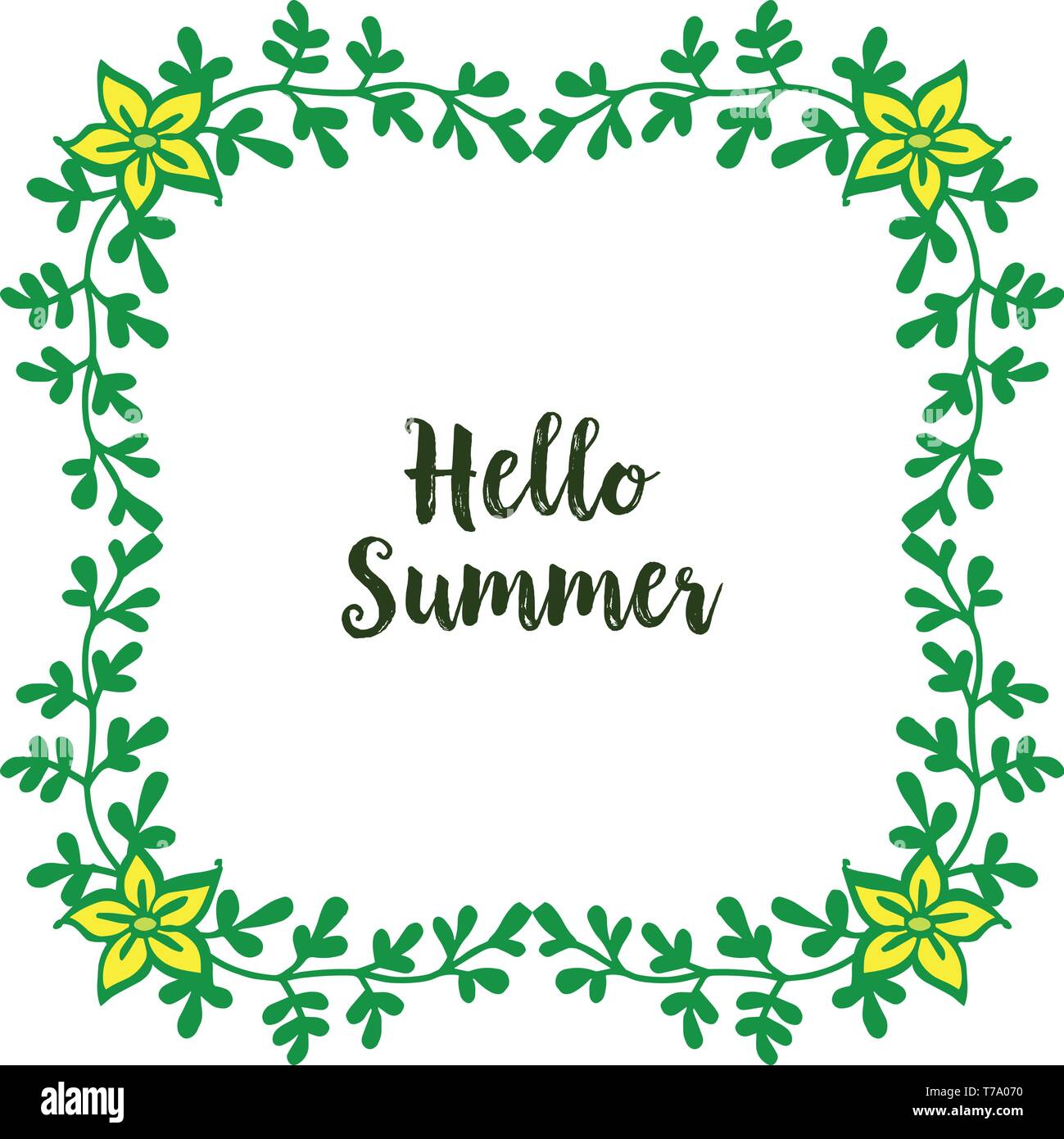 Vector illustration hello summer with artwork of yellow flower frame ...