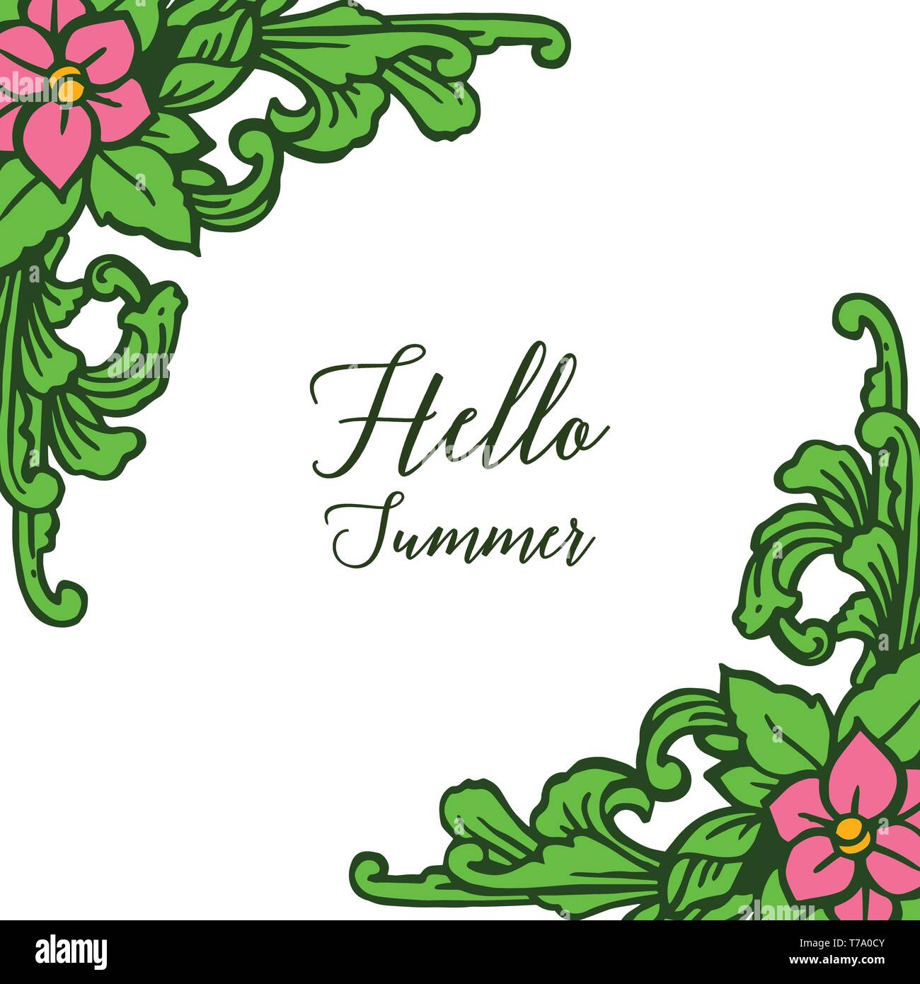 Vector illustration greeting card hello summer for various of green ...