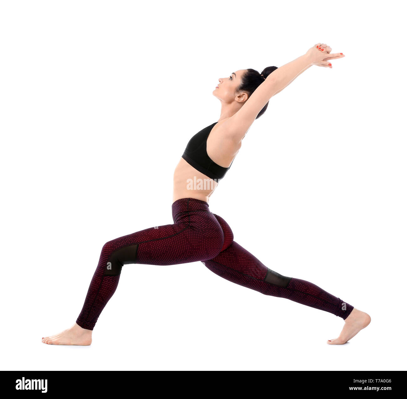 Beautiful woman practicing yoga on white background Stock Photo - Alamy