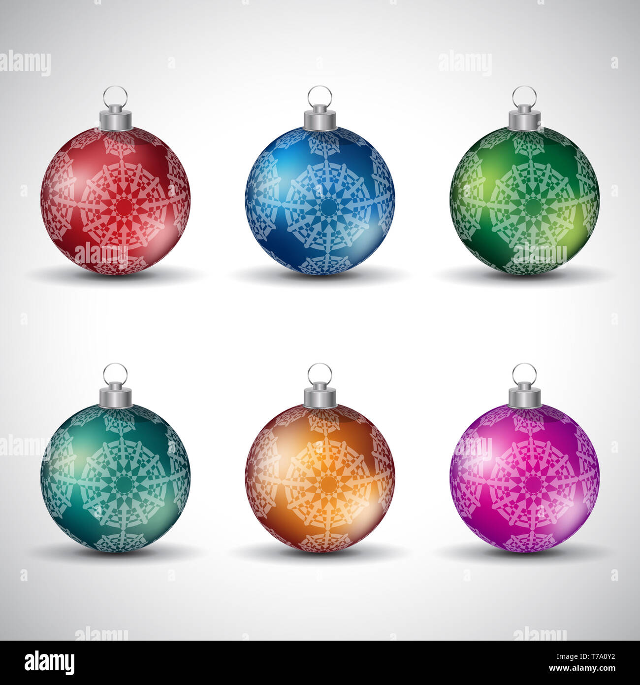 Vector Illustration of Colorful Glossy Christmas Balls with Ornamental ...