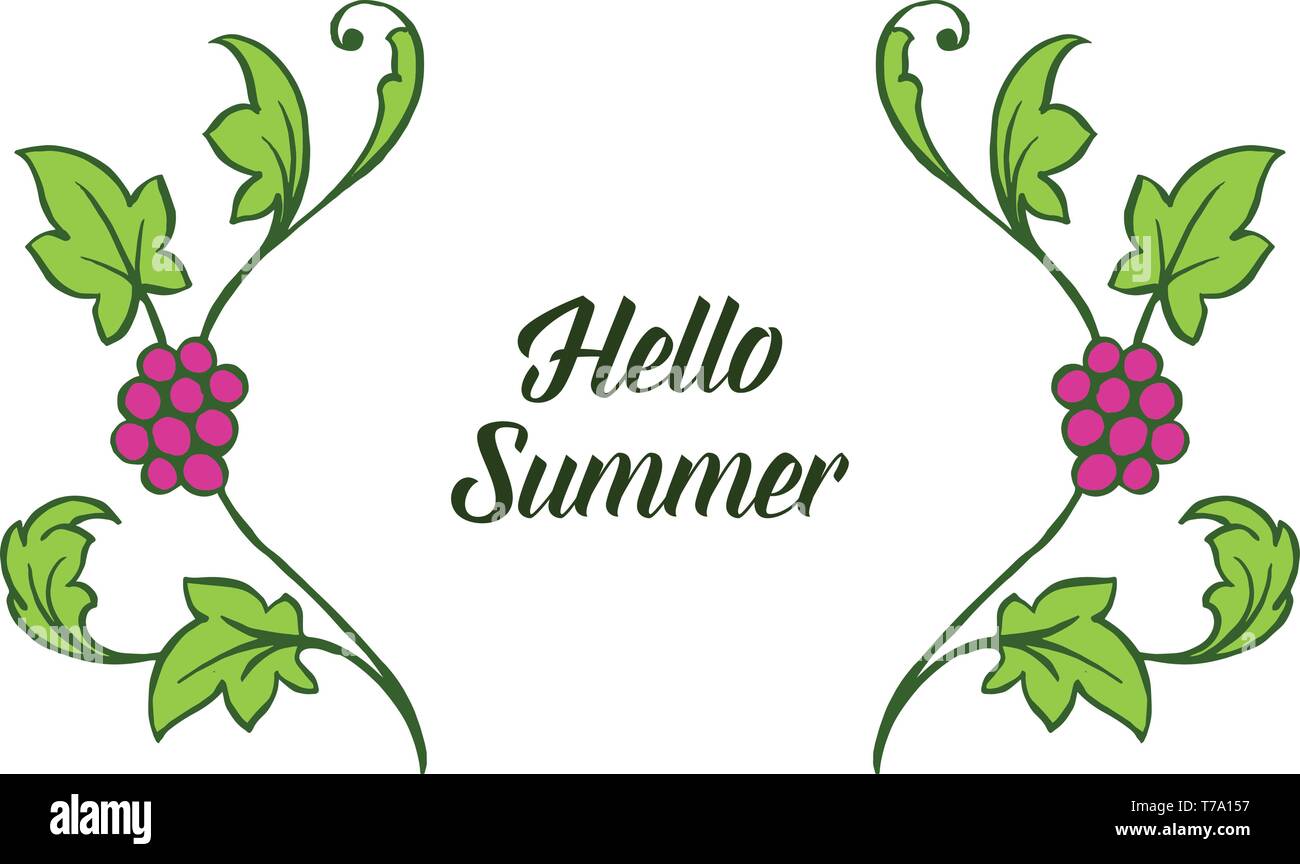 Vector illustration design hello summer with various shape leaf wreath ...