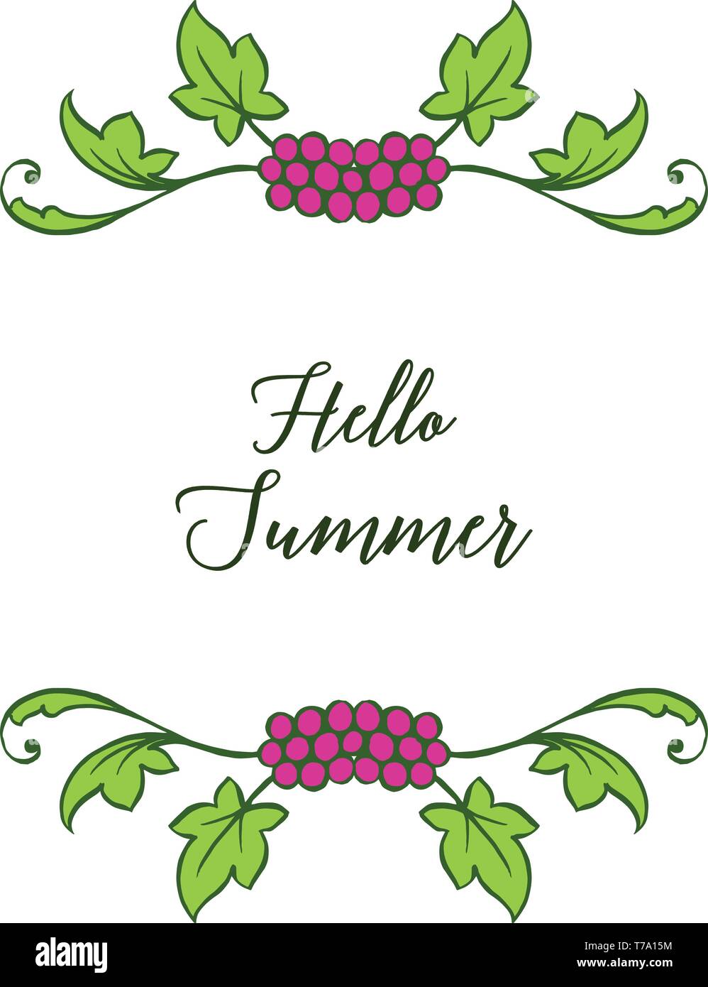 Vector illustration decor hello summer with pattern art frame wreath ...