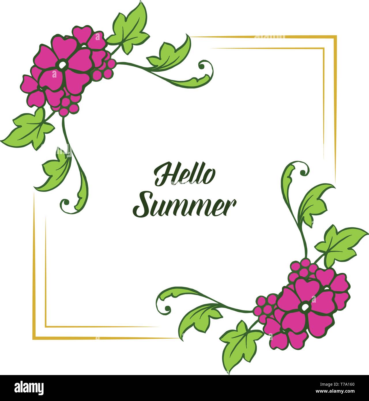 Vector illustration decor hello summer with pattern art frame wreath ...
