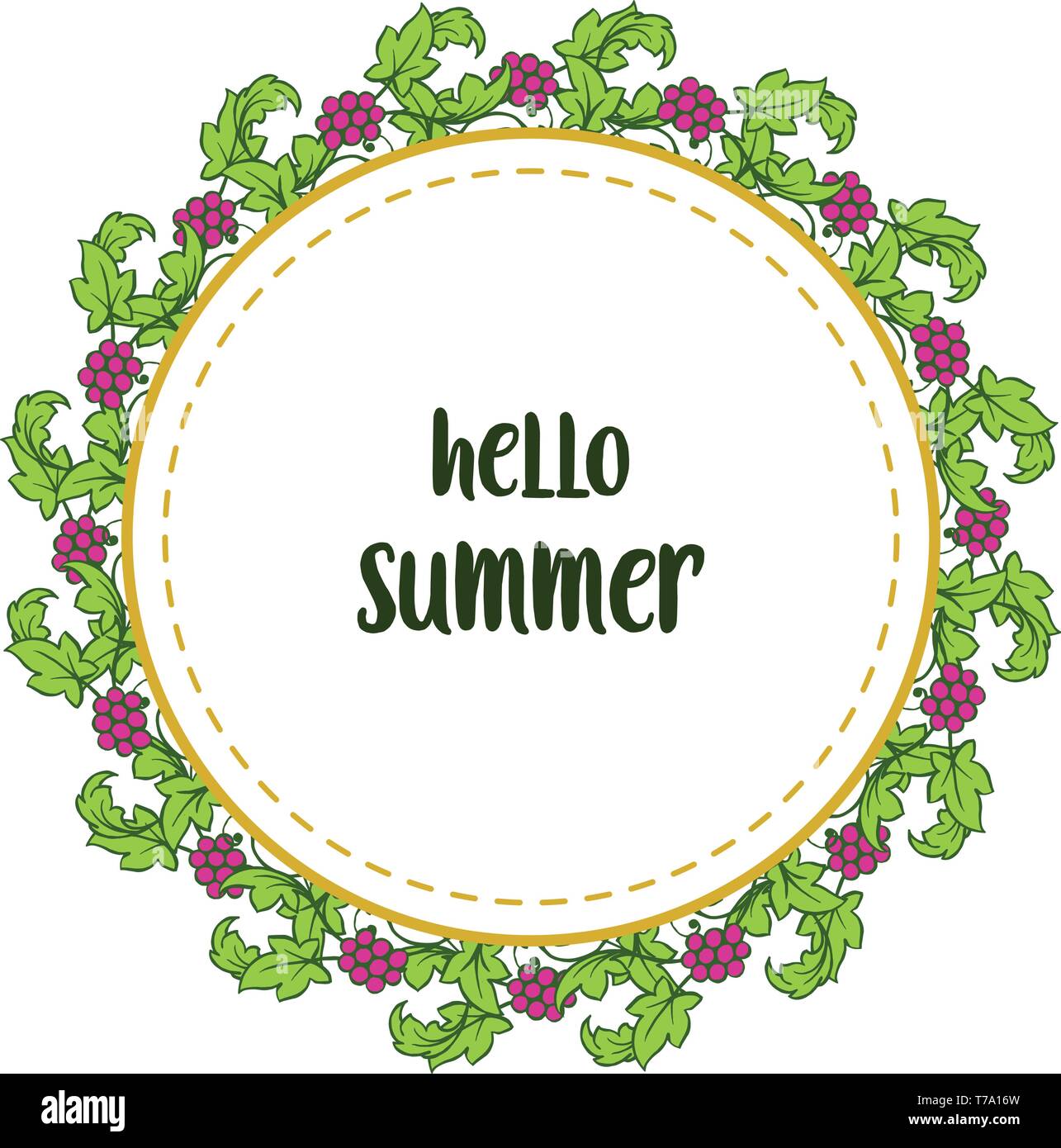 Vector illustration beauty of leaf bouqet frame for hello summer text ...