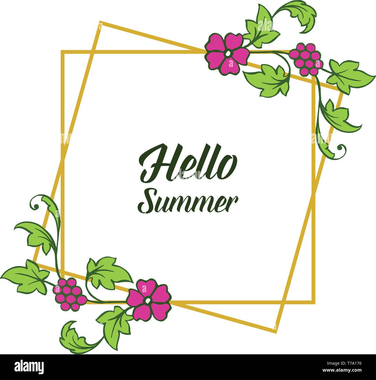 Vector illustration beauty of leaf bouqet frame for hello summer text ...