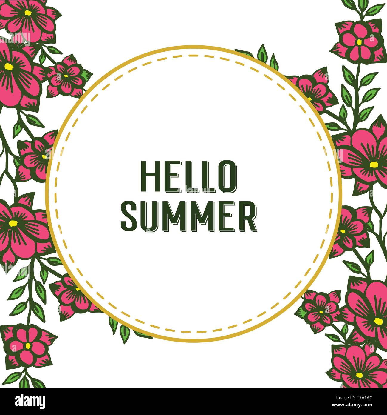 Vector illustration crowd red wreath frame for template hello summer ...