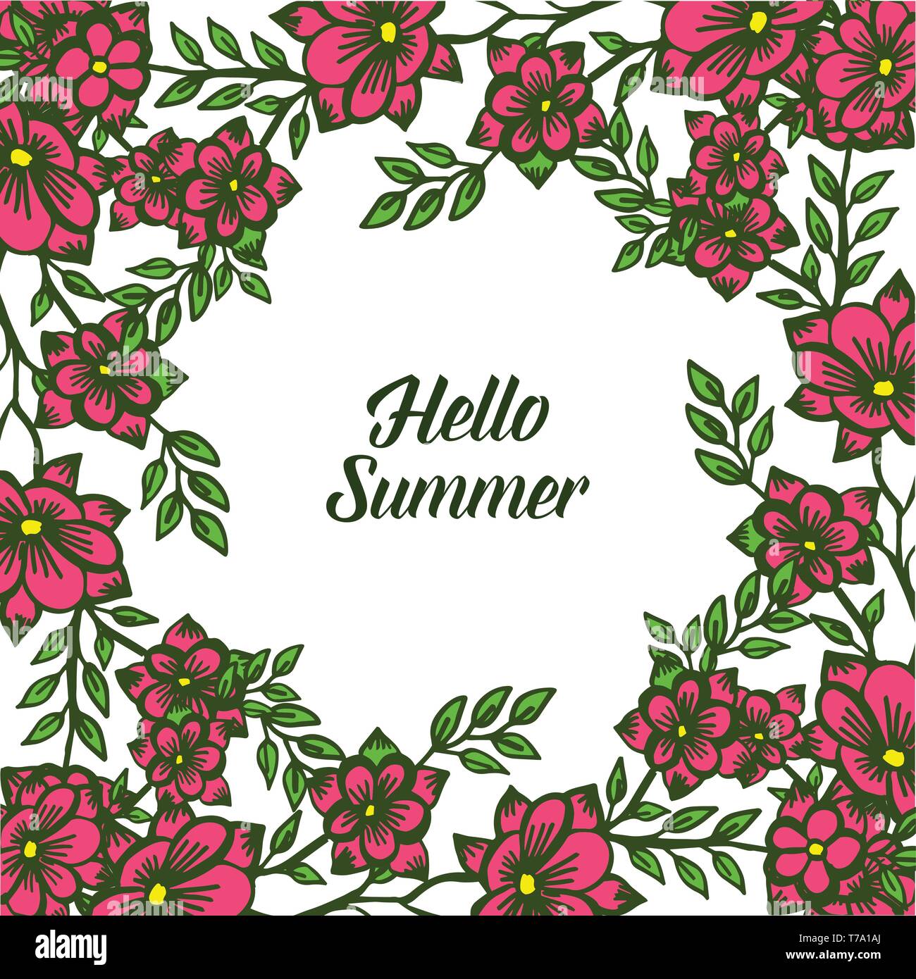 Vector illustration crowd red wreath frame for template hello summer ...