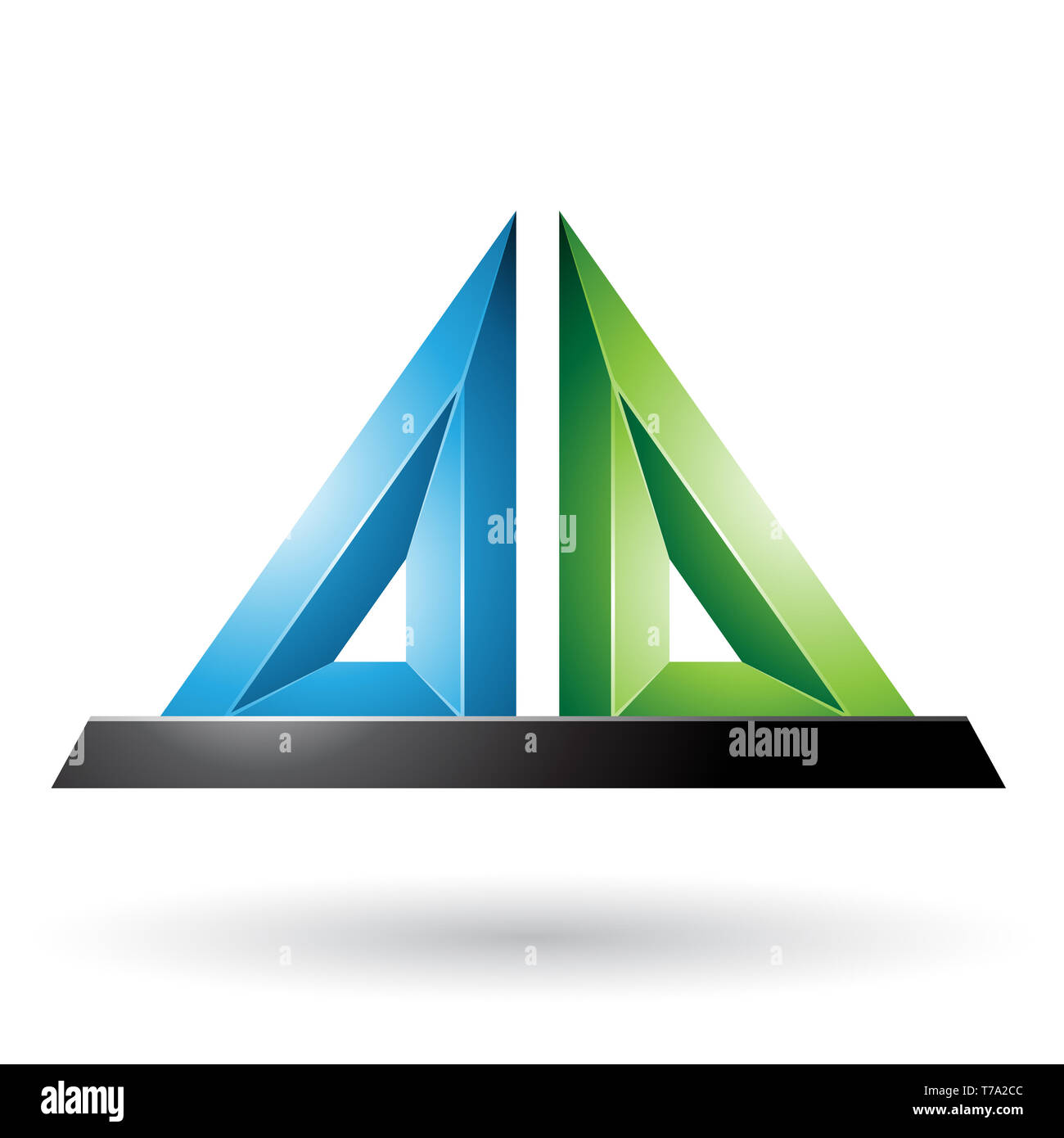 Vector Illustration of Blue and Green 3d Pyramidical Embossed Shape isolated on a White Background Stock Photo