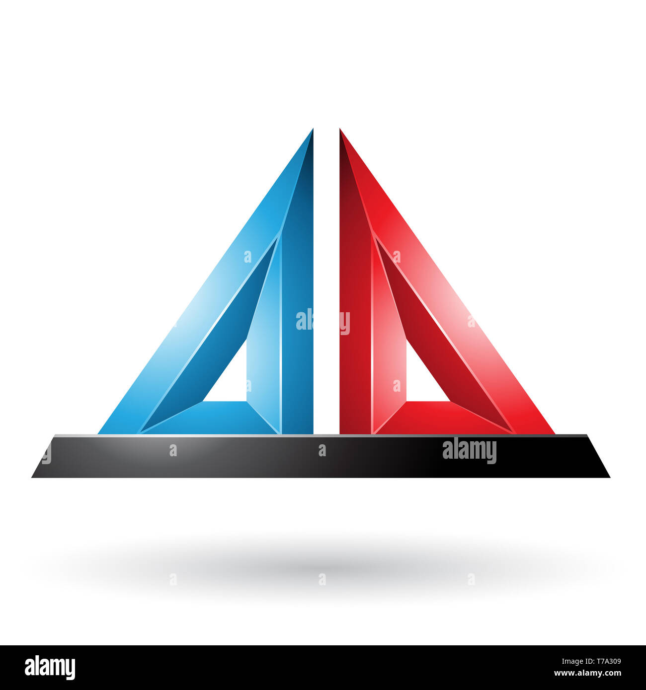 Vector Illustration of Blue and Red 3d Pyramidical Embossed Shape isolated on a White Background Stock Photo