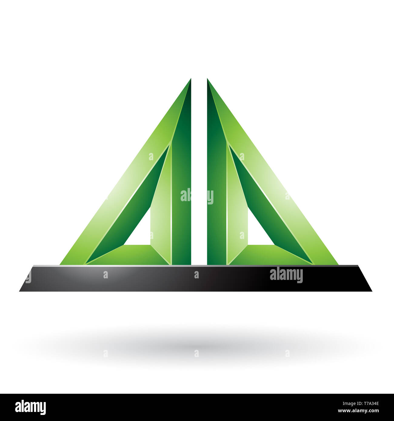 Vector Illustration of Green 3d Pyramidical Embossed Shape isolated on a White Background Stock Photo