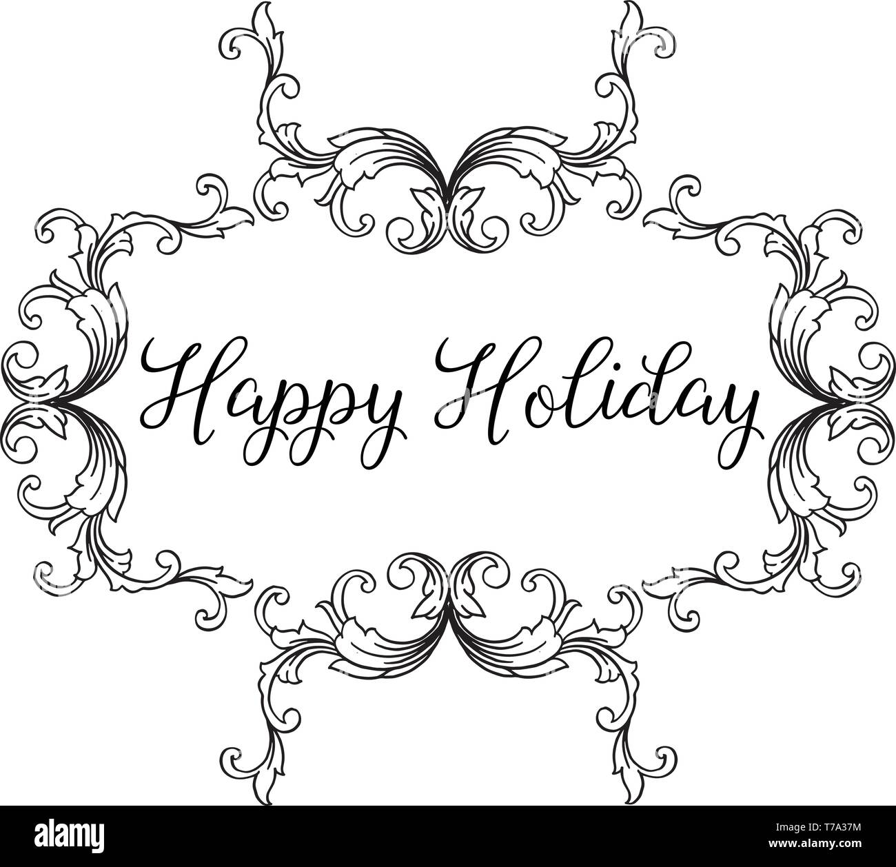 Vector illustration various lettering of happy holiday for wreath frame ...