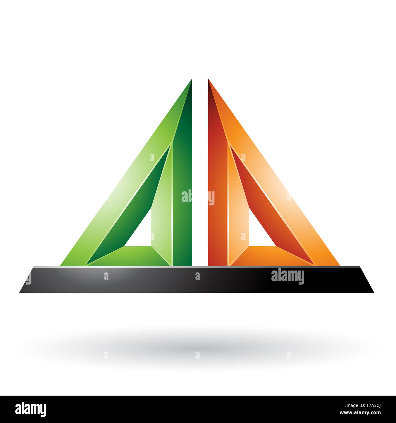 Vector Illustration of Green and Orange 3d Pyramidical Embossed Shape isolated on a White Background Stock Photo