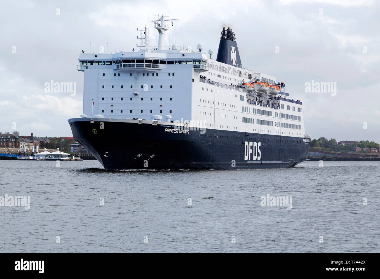 The DFDS ferry, Princess Seaways on the River Tyne after sailing from the Port of Tyne in north-east England. Stock Photo