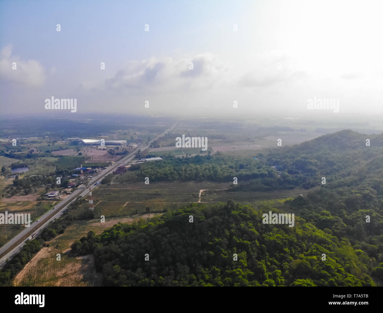 Aerial View Flying Over The Mountains And Trees With Beautiful Clouds And Sky In Sunrise Landscape Nature With Aerial Camera Shot Thailand Stock Photo Alamy