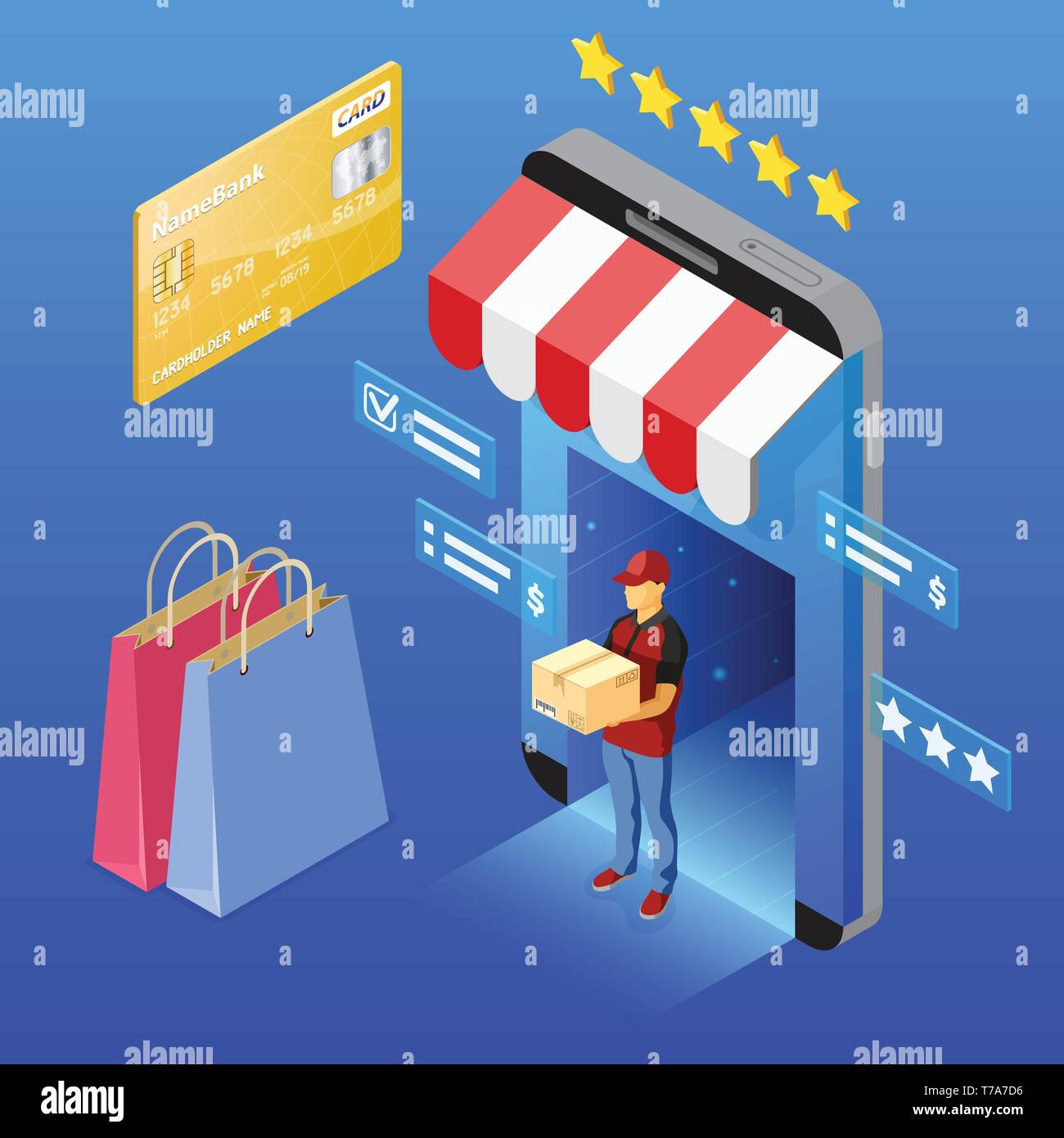 Online Shopping Delivery Isometric Concept Stock Vector Image