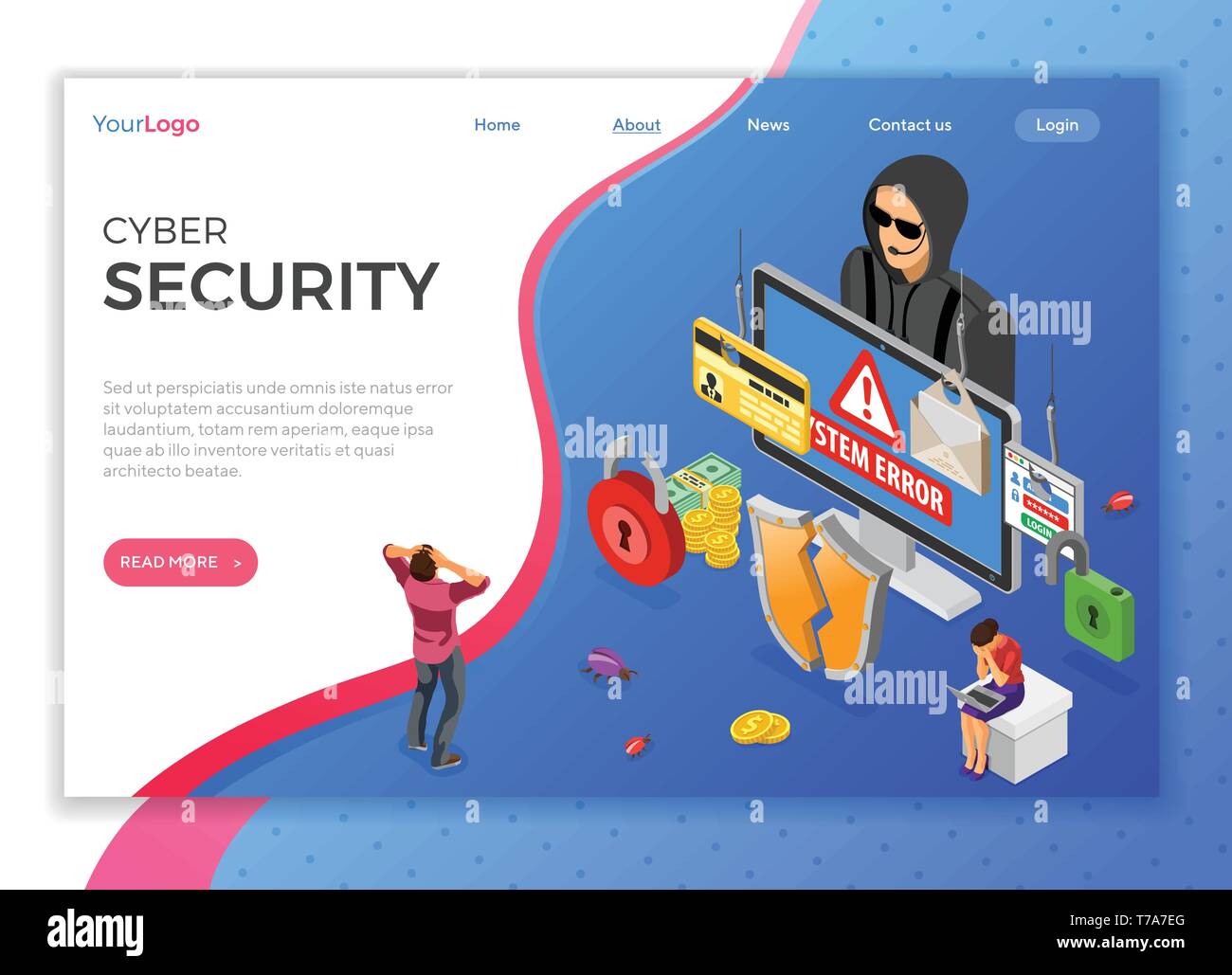 Hacker Phishing Activity Isometric Concept Stock Vector