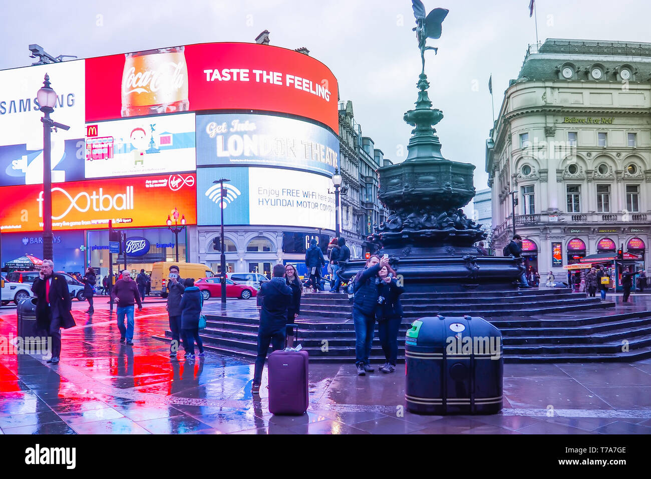Piccadilly Circus With The Shaftesbury Memorial Fountain And Advertising Screens A Famous London Landmark And Busy Destination For Tourists Stock Photo Alamy