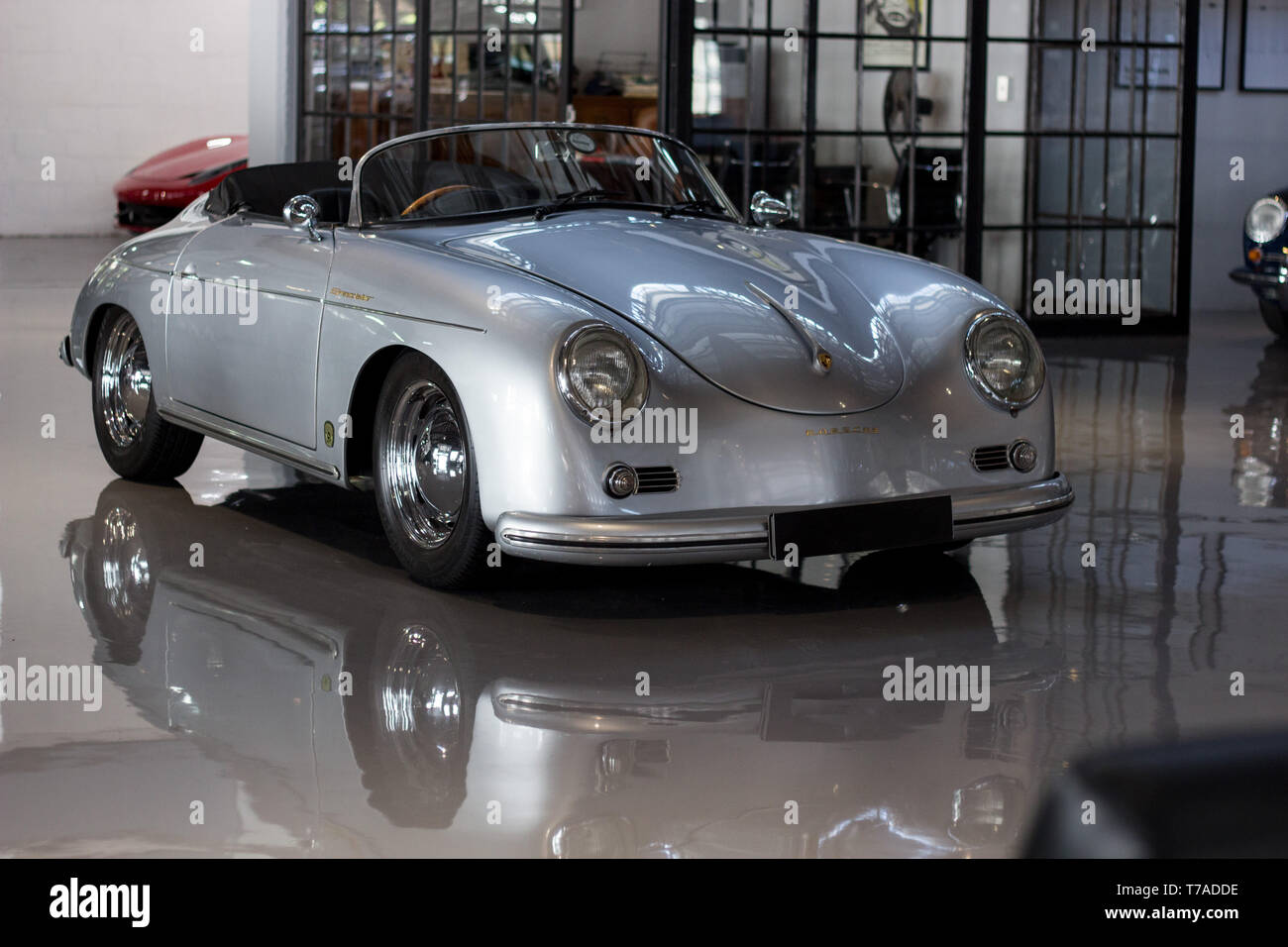 Cape Town, South Africa. 05 May 2019. A Vintage Porsche 356 Speedster parked inside a building. Stock Photo