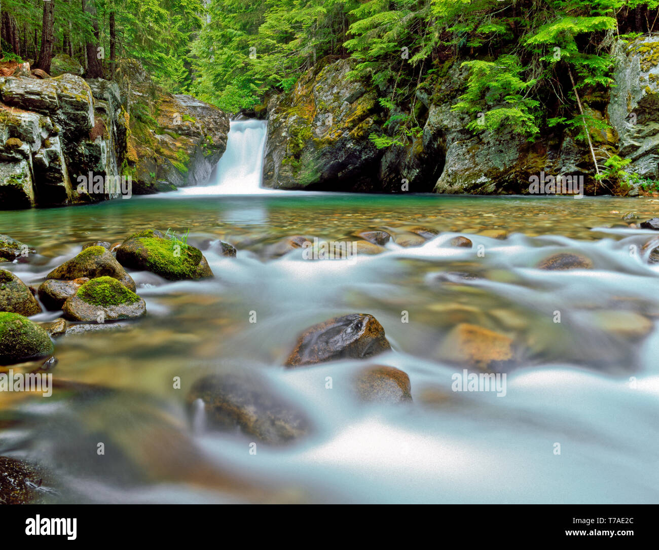 waterfall on granite creek in the mountains wilderness near