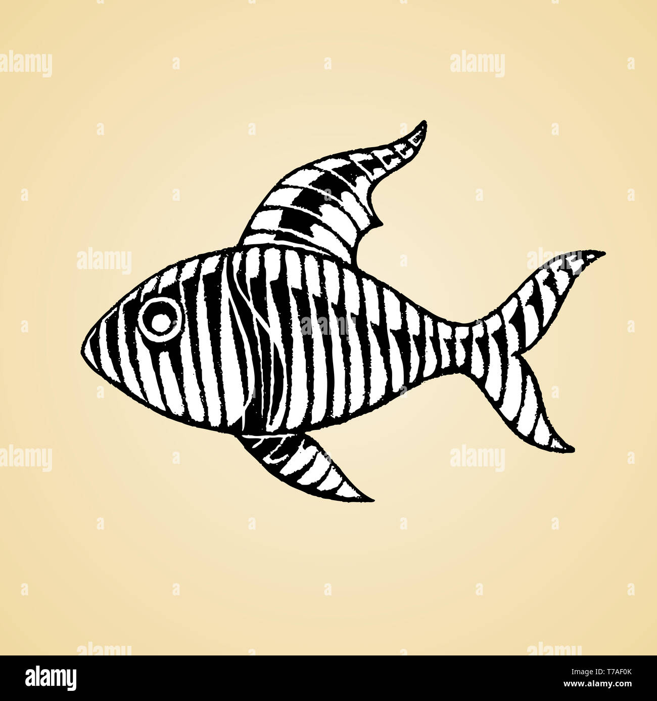 Vector Illustration of a Scratchboard Style Ink Drawing of a Striped