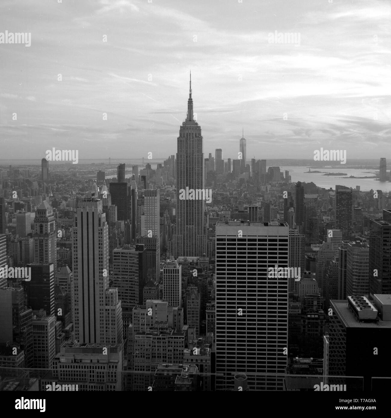 View Of Empire State Building And Lower Manhattan From Top Of The Rockefeller Center Stock Photo