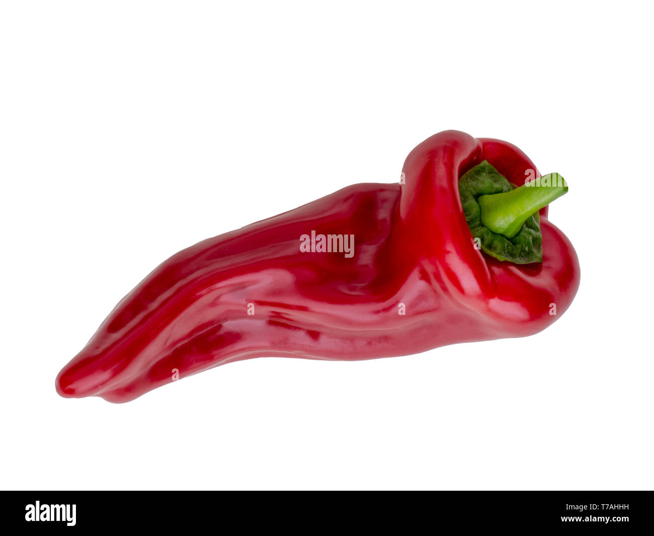 Red Cubanelle sweet pepper isolated on white background. Capsicum annuum. Aka Italian frying pepper. Stock Photo