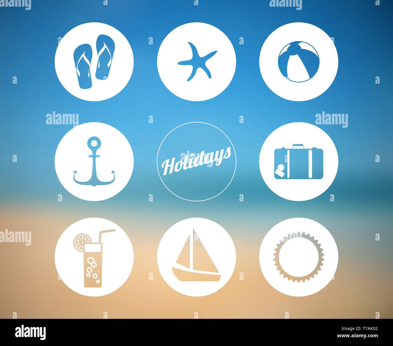 Vector summer poster made from icons with abstract beach background Stock Vector