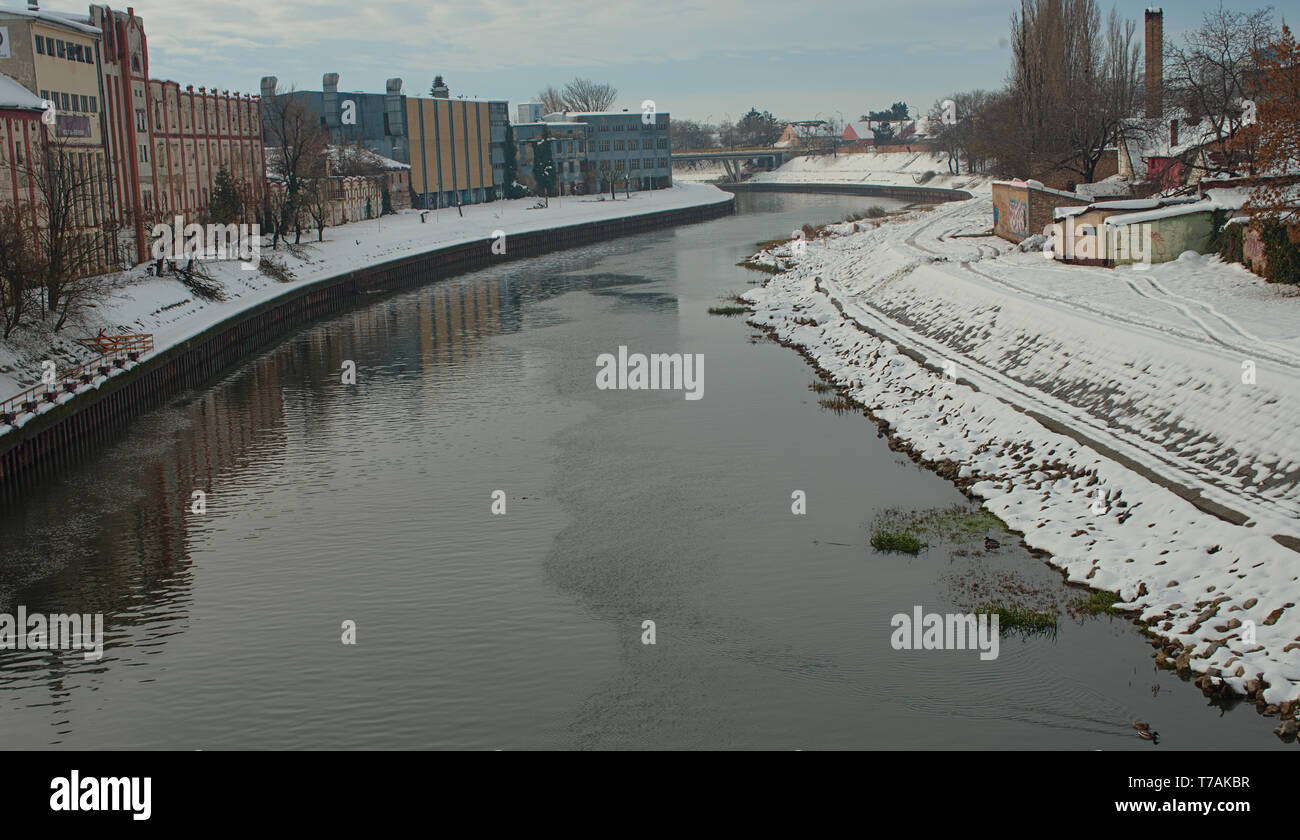 View on Begej river in Zrenjanin, Serbia during winter time Stock Photo