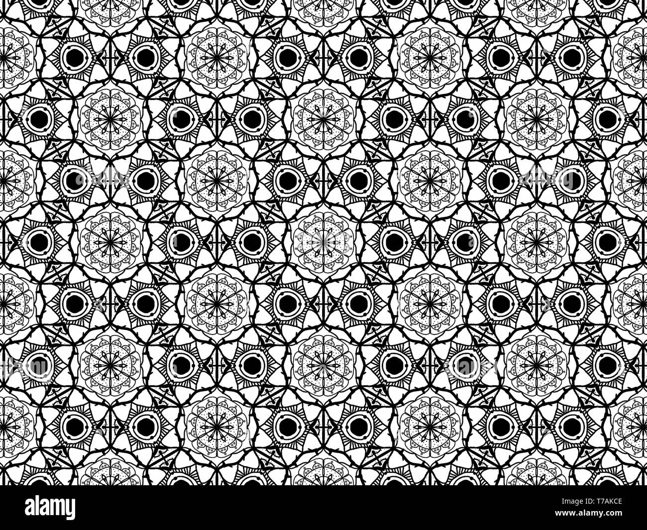 Seamless pattern lace for fabric, white and black color.Illustration. Stock Photo