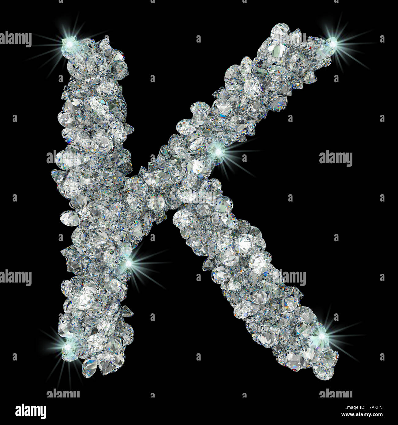 Letter K from diamonds. 3D rendering isolated on black background Stock  Photo - Alamy