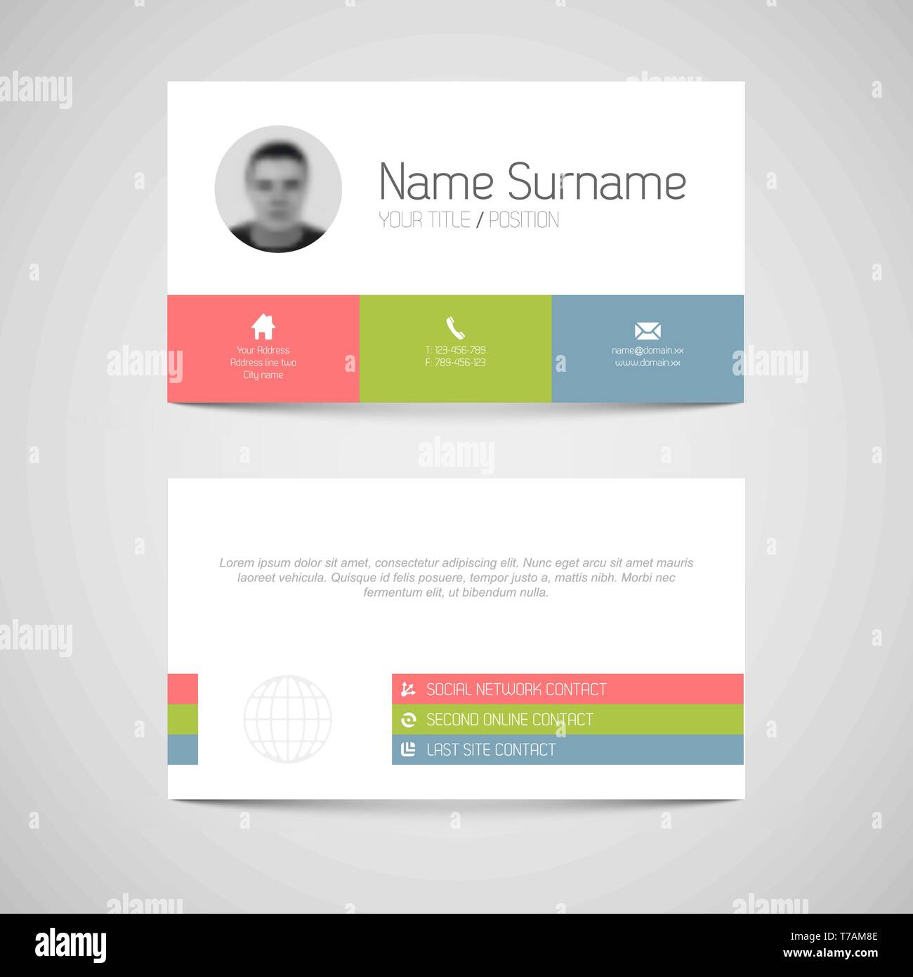 Modern simple light business card template with flat user interface ...