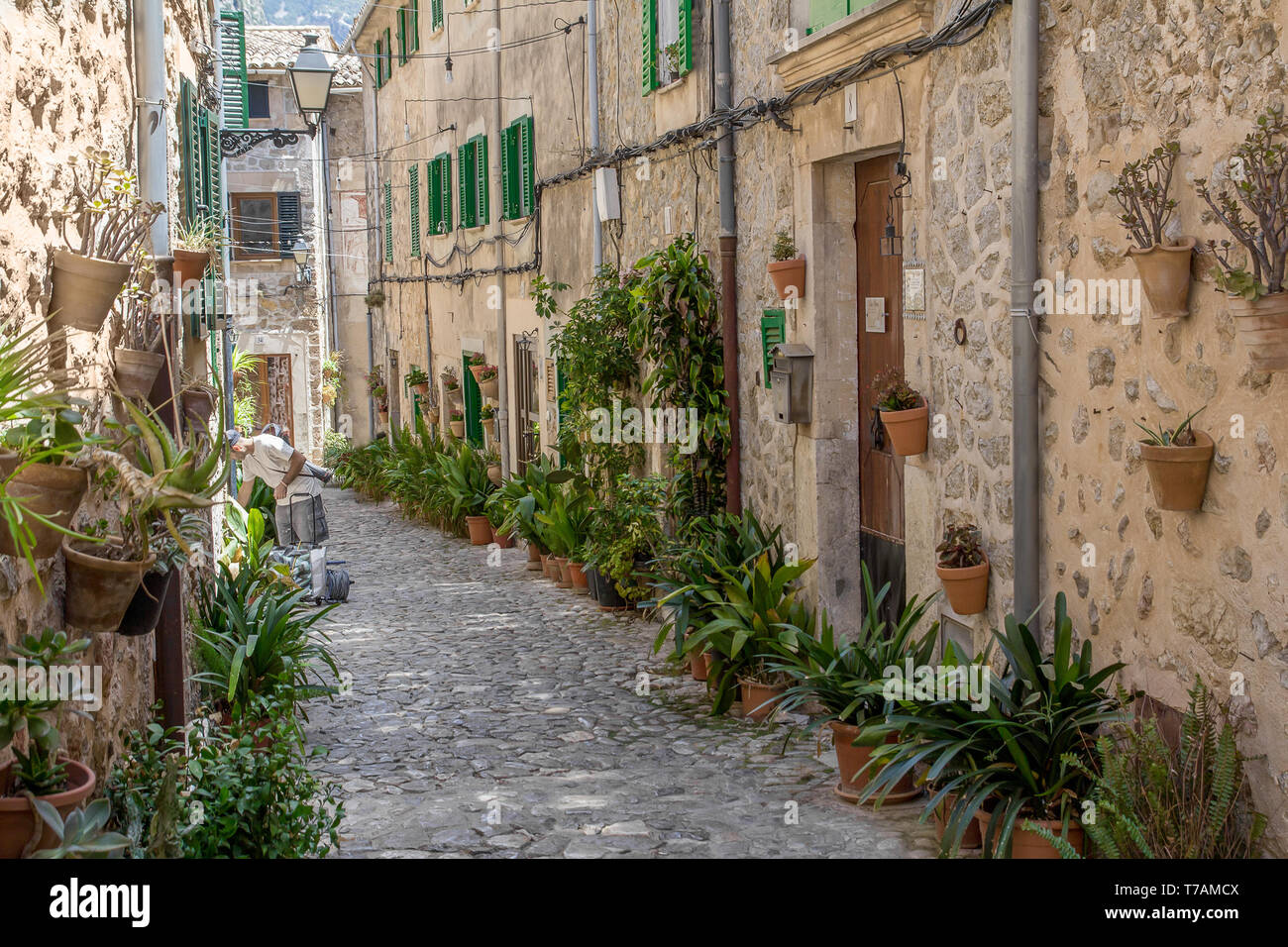 charming mediterranean cobblestone street in Valldemossa, Mallorca Stock Photo