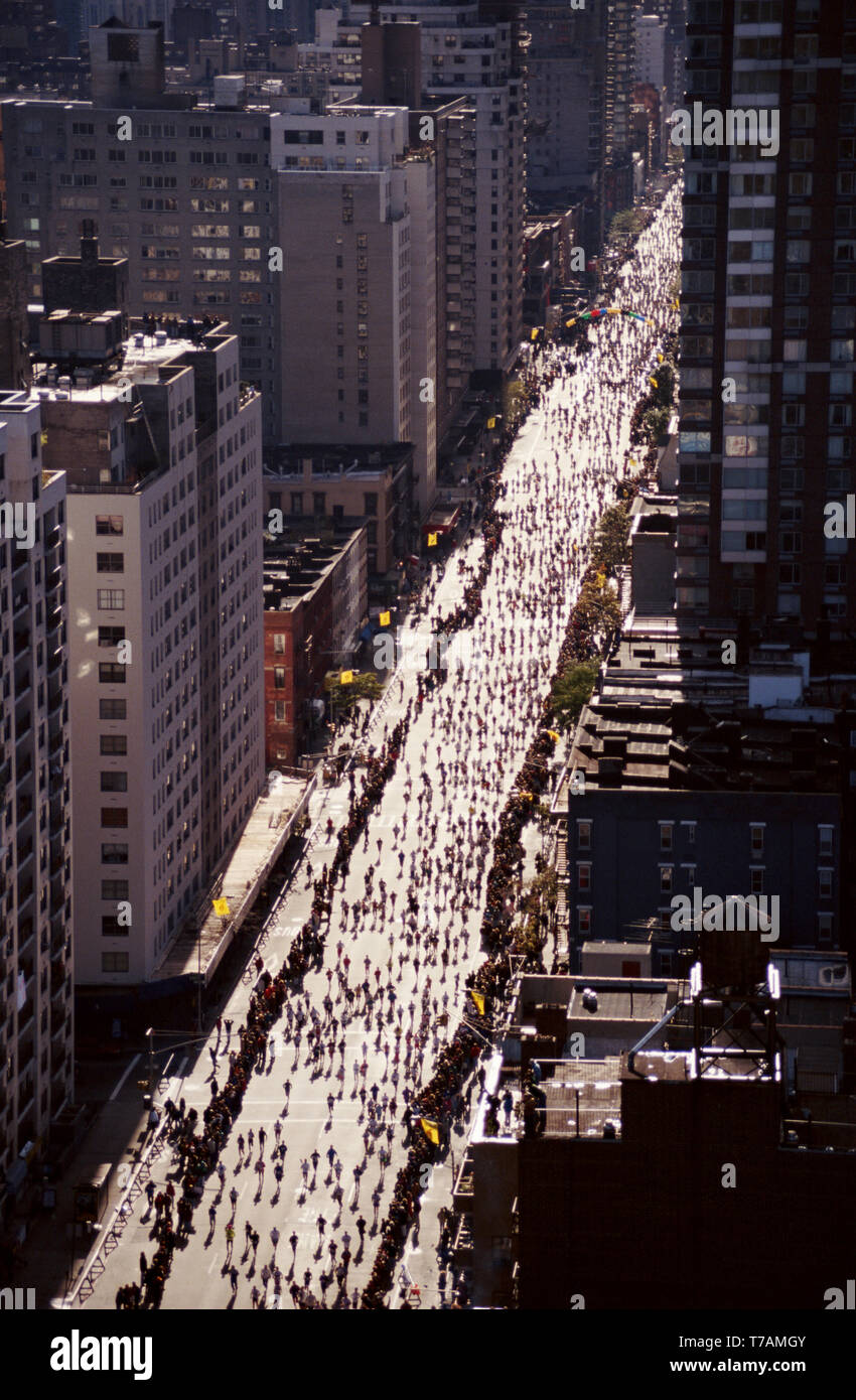 Athletes Running The New York City Marathon,First Avenue, NYC, USA Stock Photo