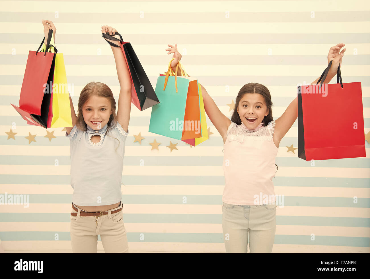Black Friday Coming Kids Girls Children With Packages After Shopping Day Girls Friends Happy Carry Paper Bags Best Discount Promo Code Black Friday Shopping Great Opportunity Profitable Purchase Stock Photo Alamy