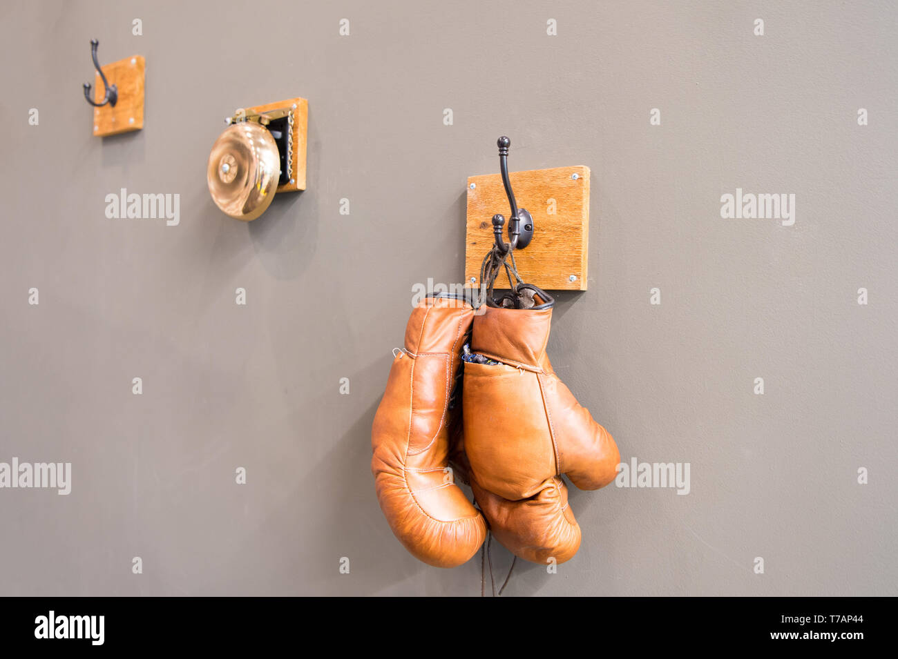 Museum of box sport. Box exhibition retro attributes. Boxing school