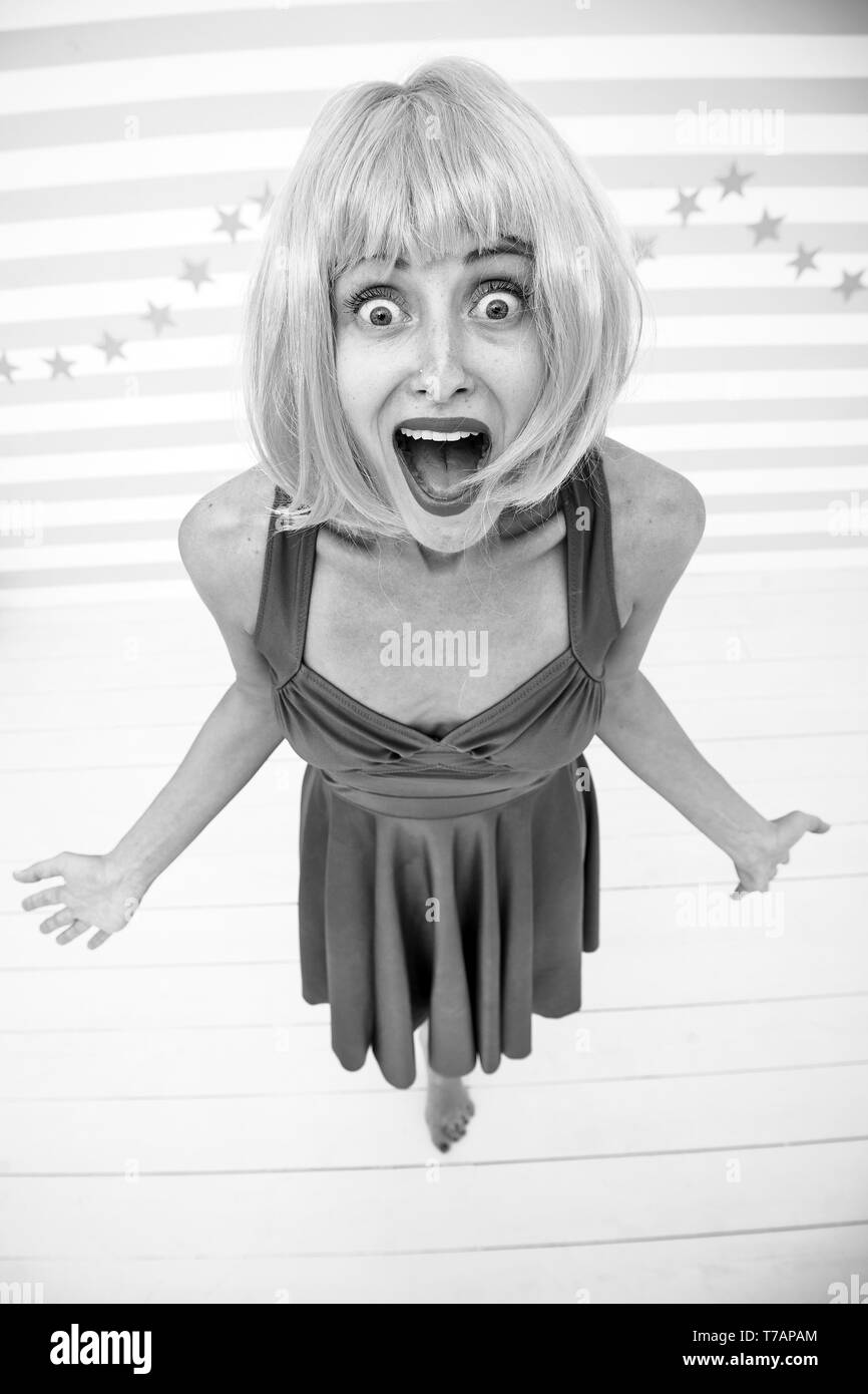 this is unbelievable. crazy girl with happy or surprise emotions on