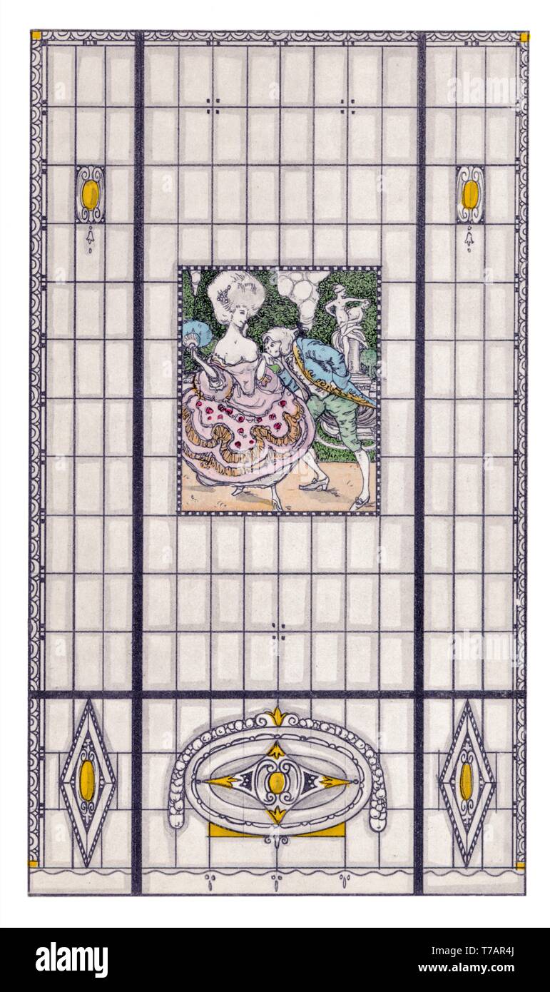 Stained Glass, 4 patterns Gallant Scene, Abstract Art Nouveau