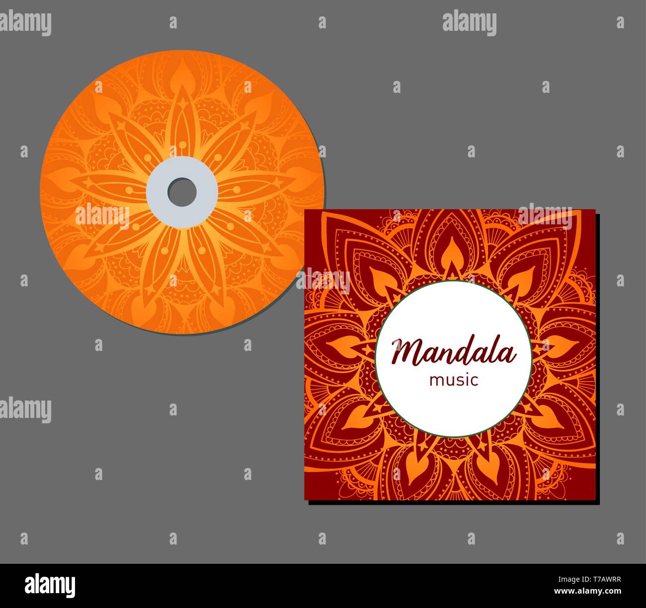 CD cover design template with floral mandala style. Arabic, indian, pakistan, asian motif. Vector illustration. Stock Vector