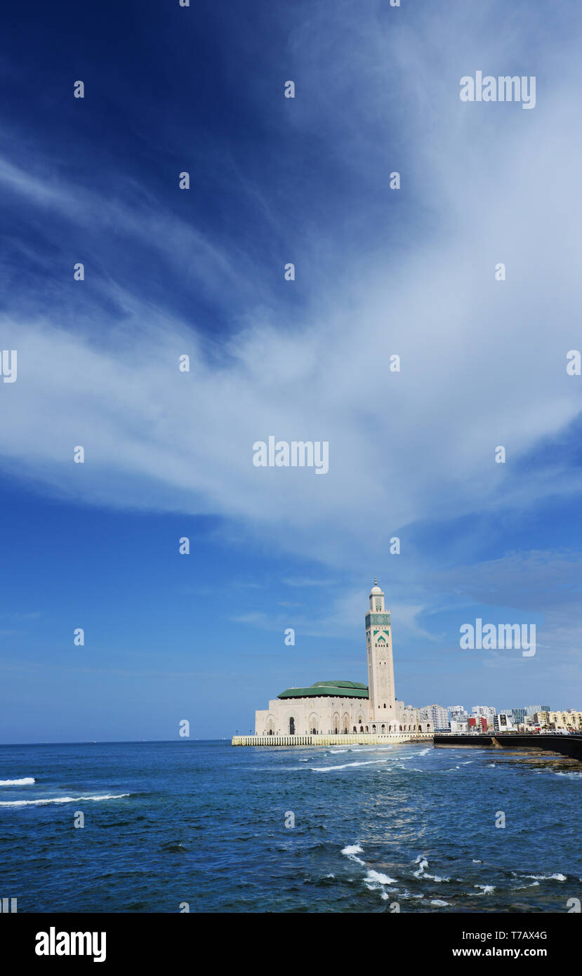 A view of the Hassan II mosque with the Atlantic ocean. Stock Photo