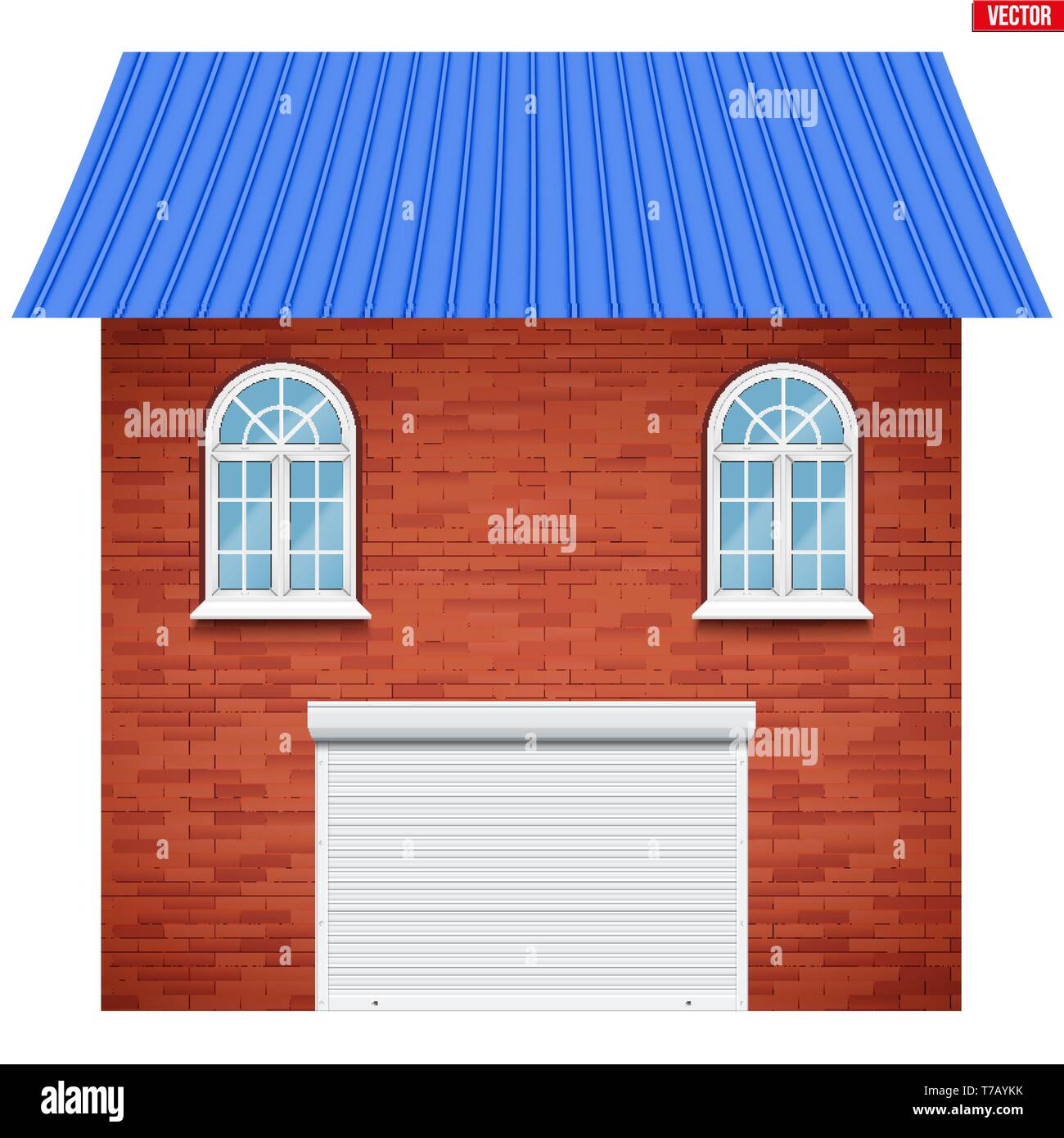 House and Garage with roller shutter system Stock Vector