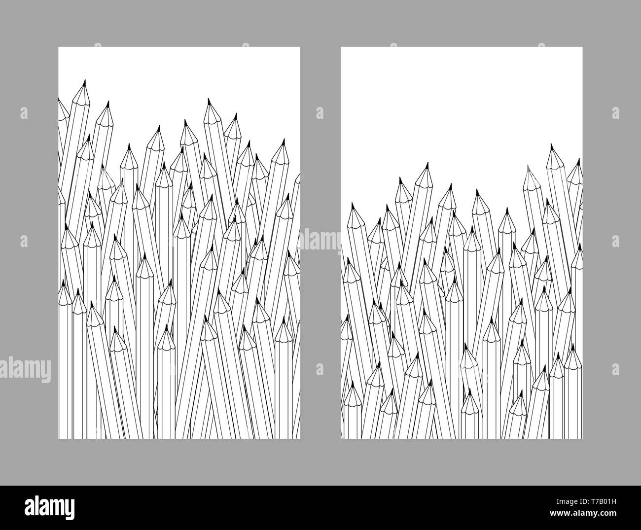 Pencils in outlines. Isolated objects, flyers set for education design Stock Vector